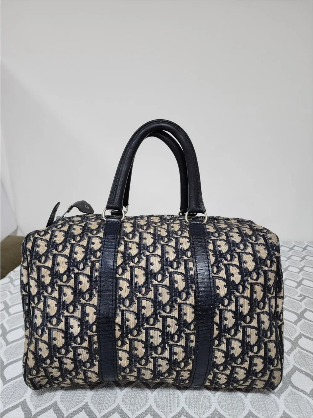 Christian Dior Vintage Trotter Boston Bag Black/Beige